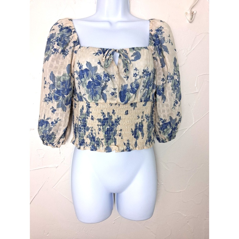 American Eagle Floral‎ Crop Puff Sleeve Top Size Med Cottage Core Milk Maid